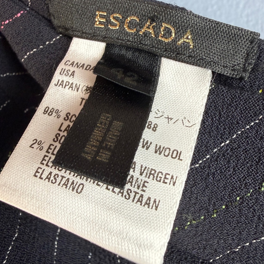Escada Skirt 42 Black A-Line Wool Blend Rainbow Pinstripe Midi Office Minimalist - Picture 2 of 10